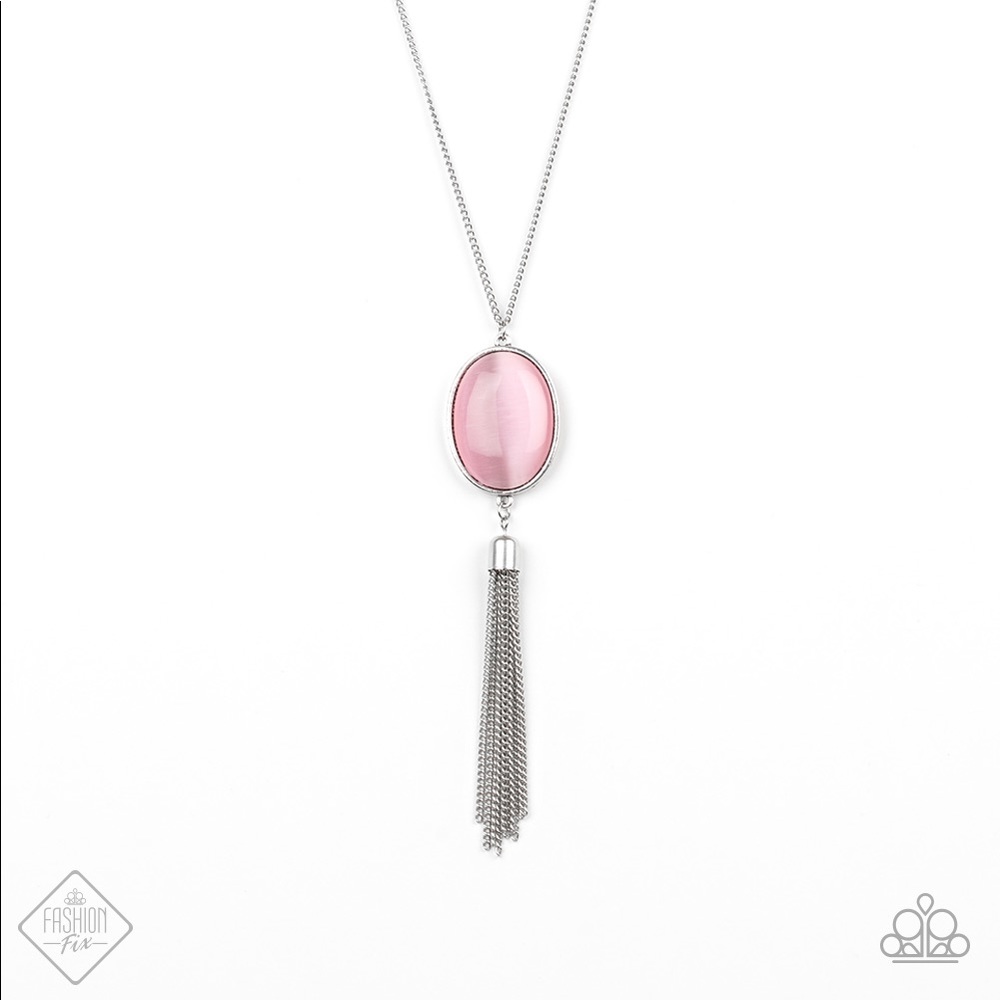oversized pink cat's eye stone necklace